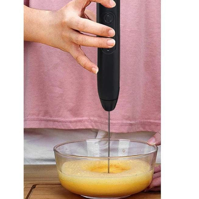 Mini-mixer electric pentru spumare și amestecare rapidă, cu acumulator, 2 capete și 3 trepte, Negru