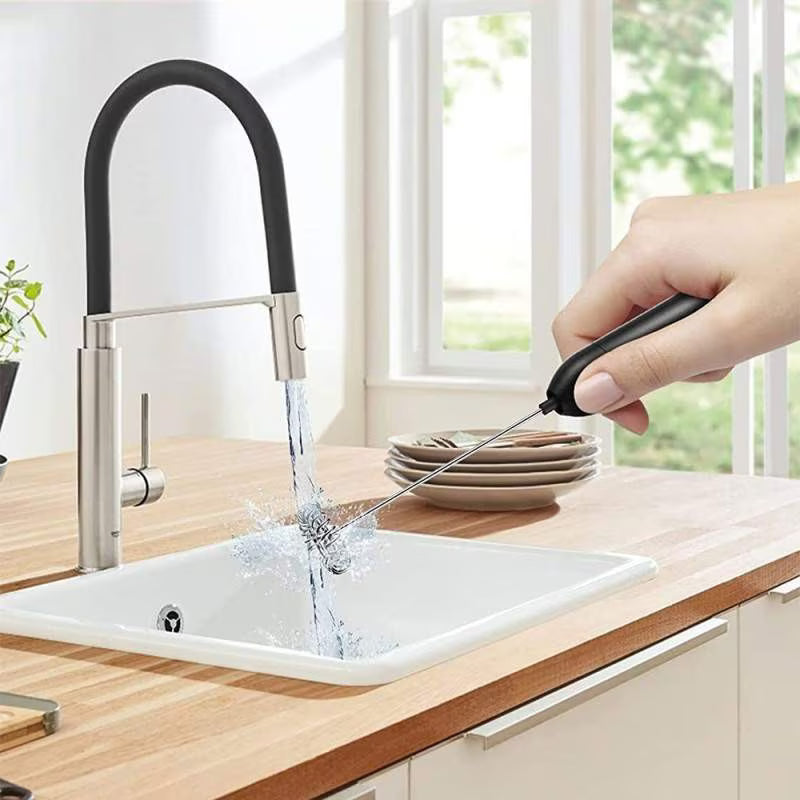 Mini-mixer electric pentru spumare și amestecare rapidă, cu acumulator, 2 capete și 3 trepte, Negru