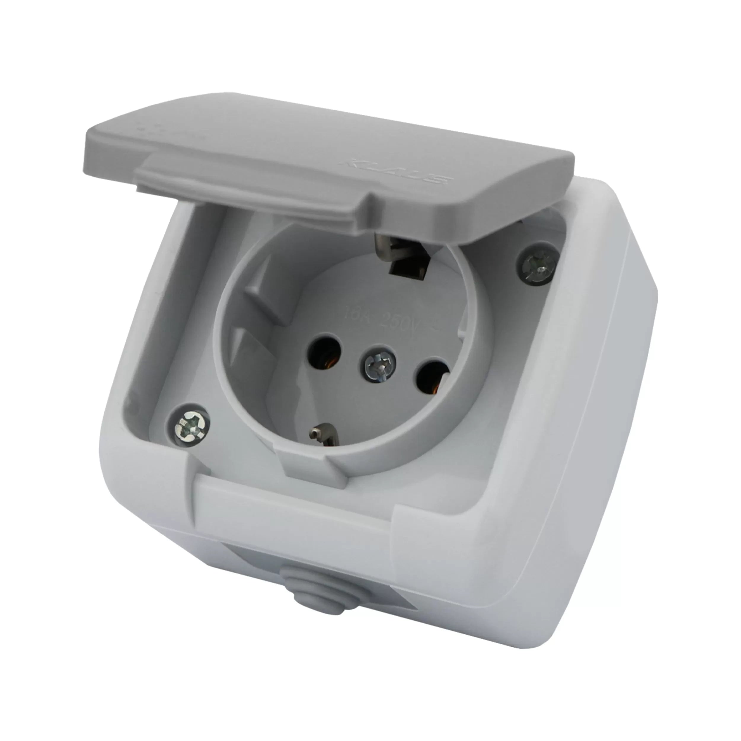 Priza de perete pentru exterior, montaj aparent, cu impamantare IP54, rezistenta la umezeala