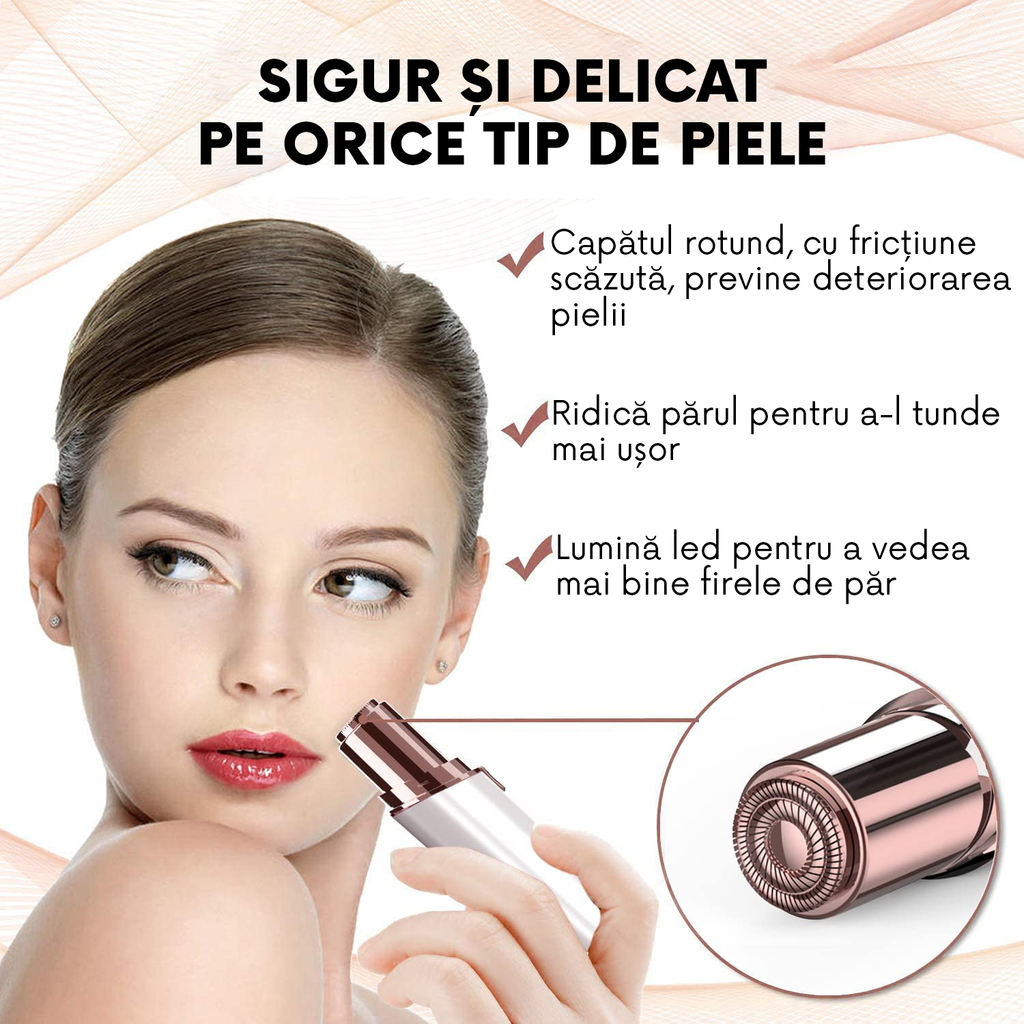 Epilator Facial Flawless pentru Femei, Portabil, Funcționare cu Baterie