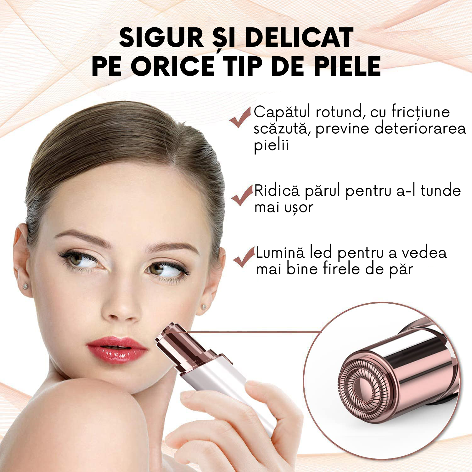 Epilator Facial Flawless pentru Femei, Portabil, Funcționare cu Baterie