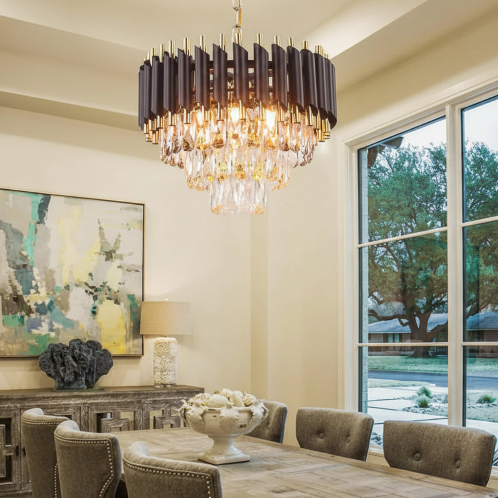 Candelabru Modern cu Detalii din Cristal – Cristal BLACK, 300 mm, design elegant