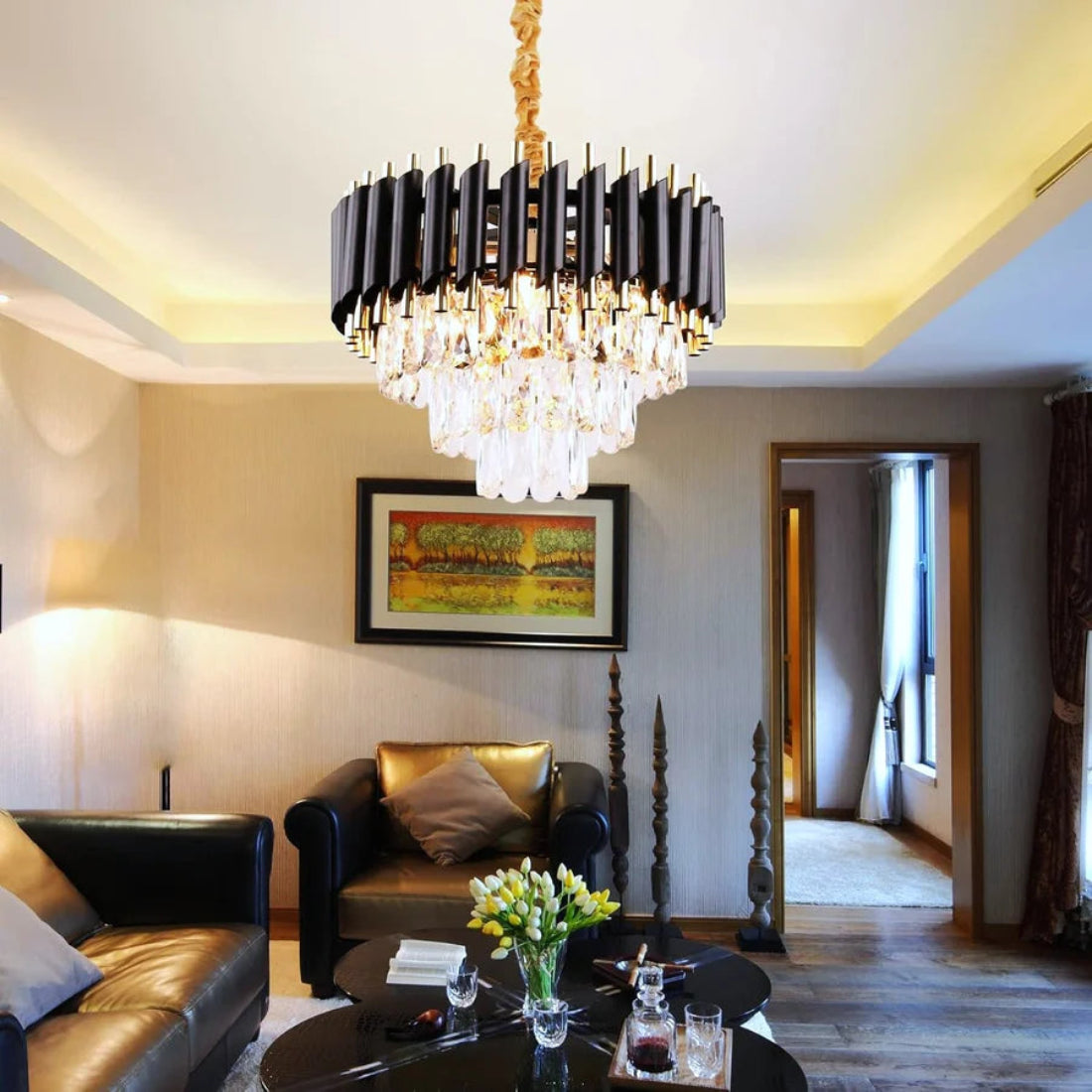 Candelabru Modern cu Detalii din Cristal – Cristal BLACK, 300 mm, design elegant