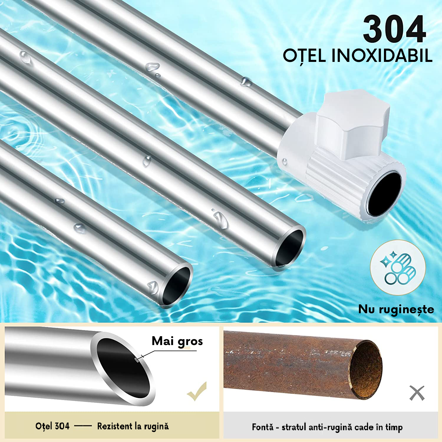 Etajeră de Colț Telescopică pentru Baie, 4 Rafturi, Montare fără Găurire