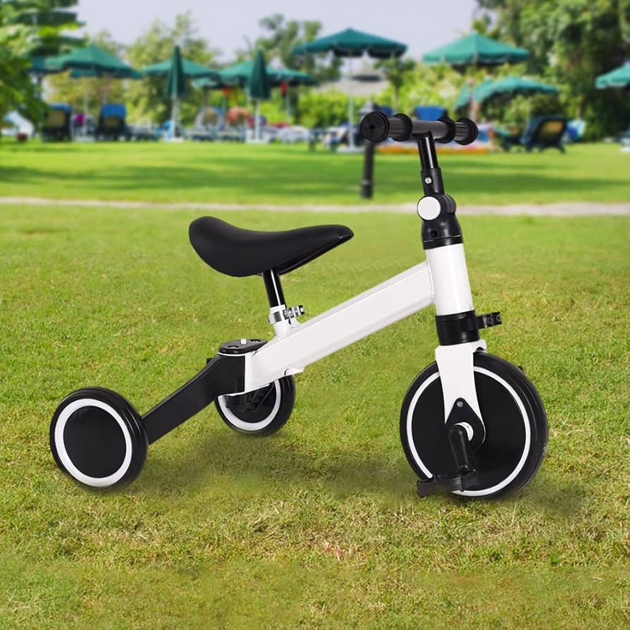 Bicicleta 2 in 1 pentru copii, cu 3 roti, cadru din aluminiu si manere din cauciuc, alba