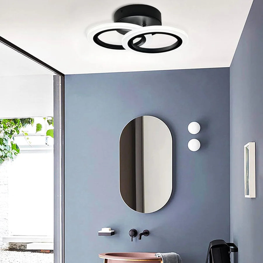 Lustra LED tavan doua cercuri negre, cu telecomanda, echivalent 250W, lustra rotunda 40cm