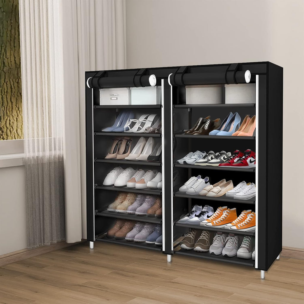 Dulap dublu textil, pentru incaltaminte, varianta negru 6 etaje 118x30x120 cm