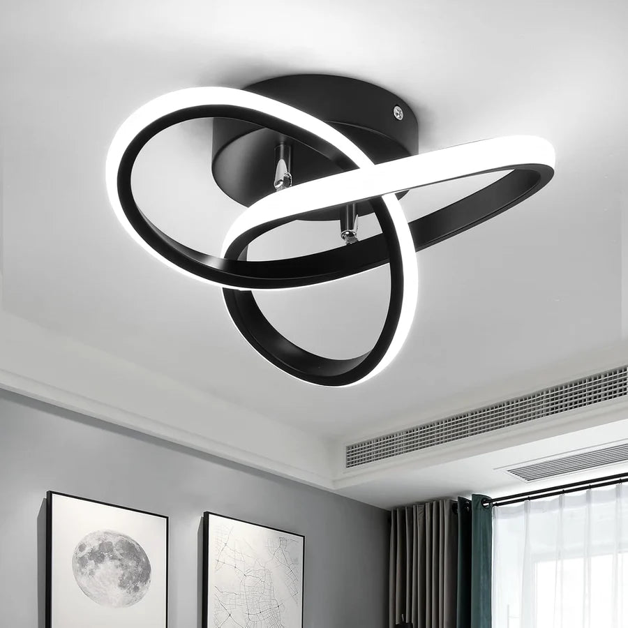 Lustra LED tavan TWO RINGS neagra 48W, echivalent 200W, lustra rotunda moderna 25cm