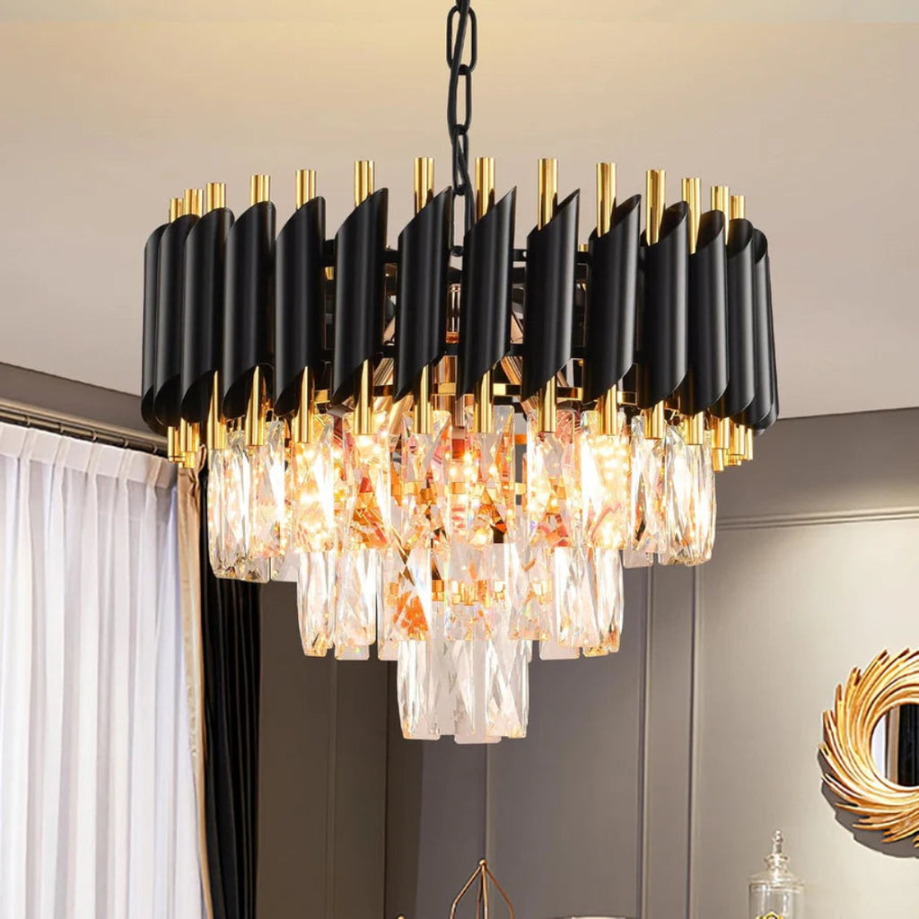 Candelabru Modern cu Detalii din Cristal – Cristal BLACK, 300 mm, design elegant