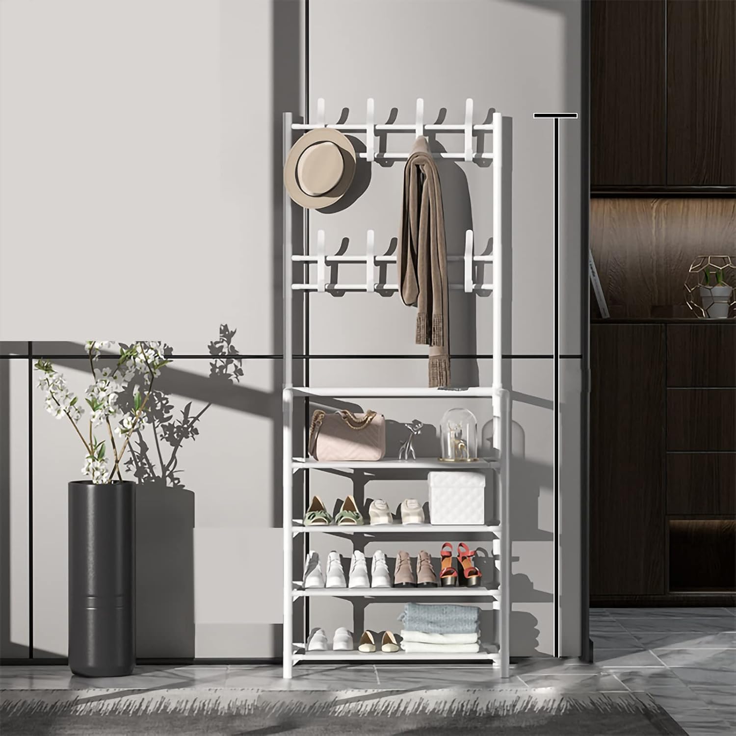 Cuier multifuncțional 5 rafturi pentru pantofi, alb 80 cm