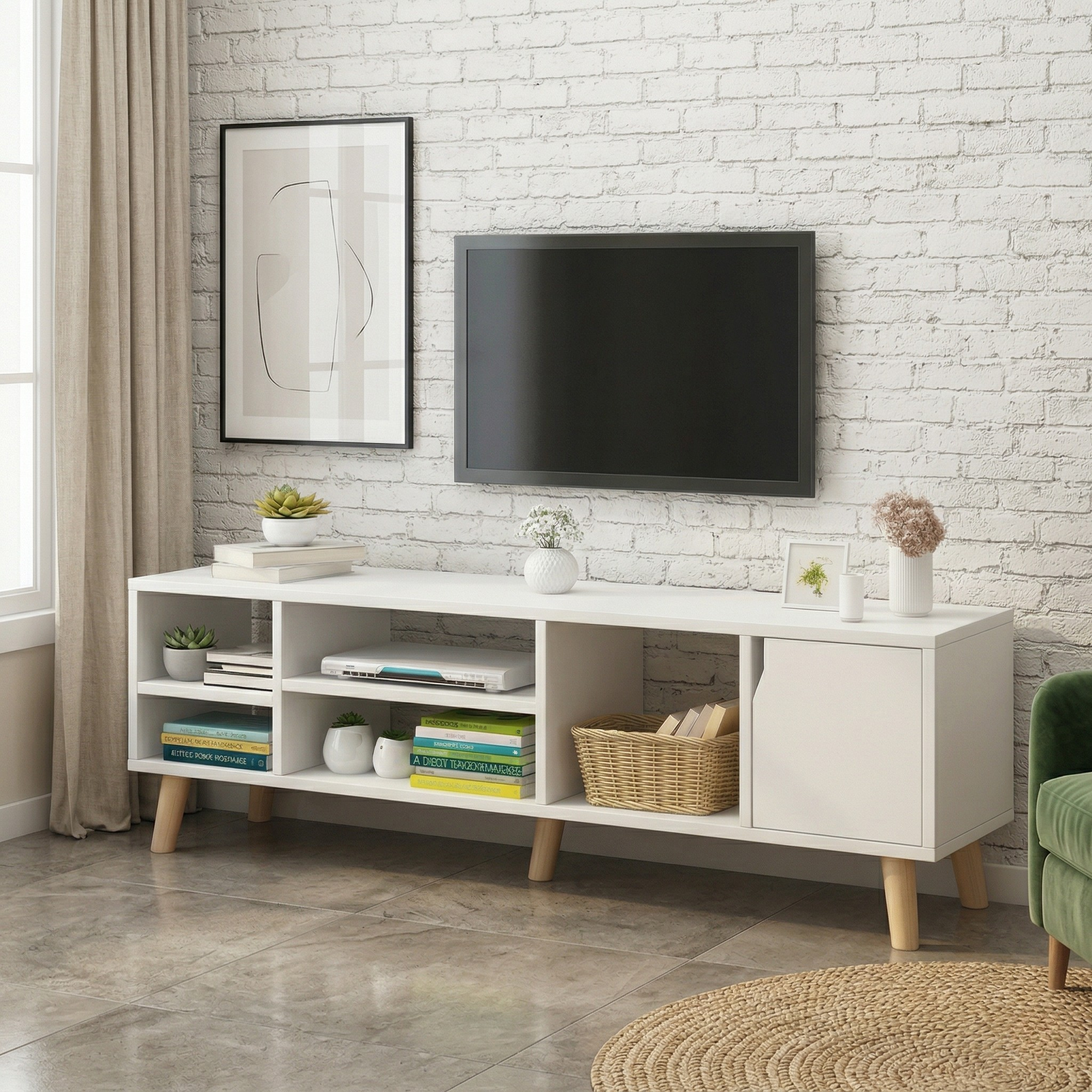 Dulap TV, depozitare multifunctional, 120 x 30 x 38 cm, alb