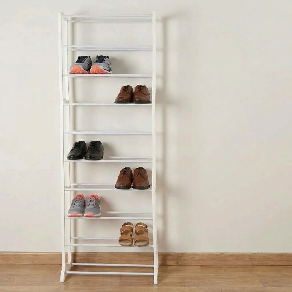 Pantofar pentru organizare eficienta, 30 perechi, model cu 10 rafturi, alb