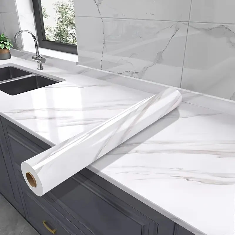 Tapet autoadeziv premium cu model marmura pentru blaturi, mobilier si bucatarie, hartie tapet alba