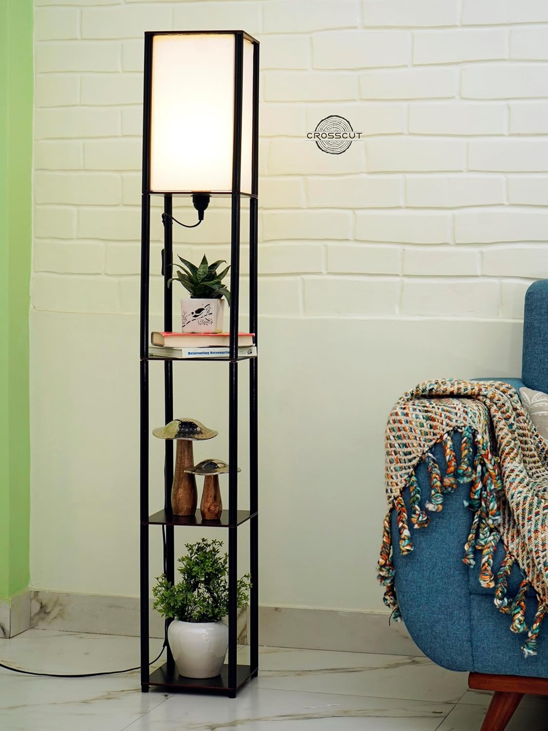 Lampadar de Podea cu 3 Rafturi, Etajeră Iluminată, 160 cm, Negru