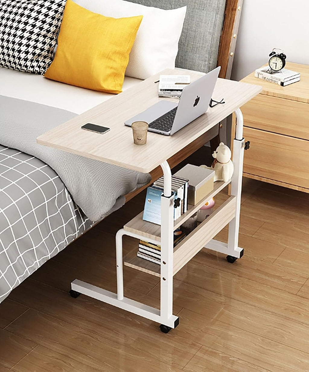 Măsuță Laptop Reglabilă cu Roți, 60x40 cm, pentru Pat și Canapea- Bej