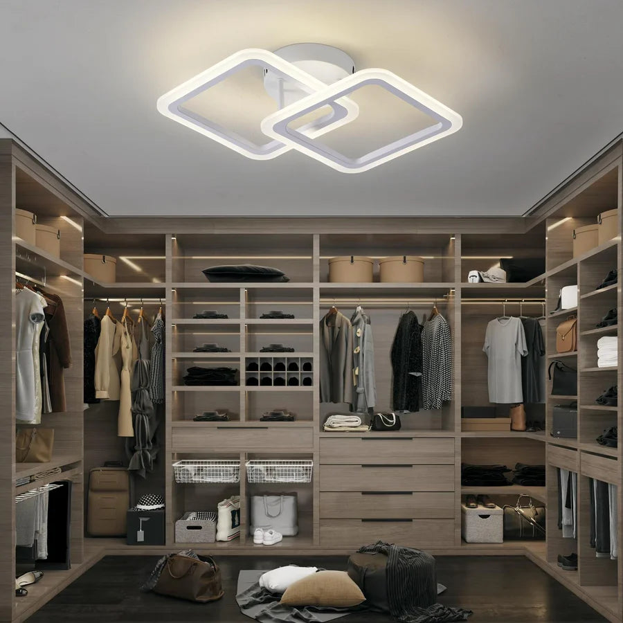 Lustra LED tavan 1+1 patrat alba, cu telecomanda, echivalent 300W, lustra moderna 40cm