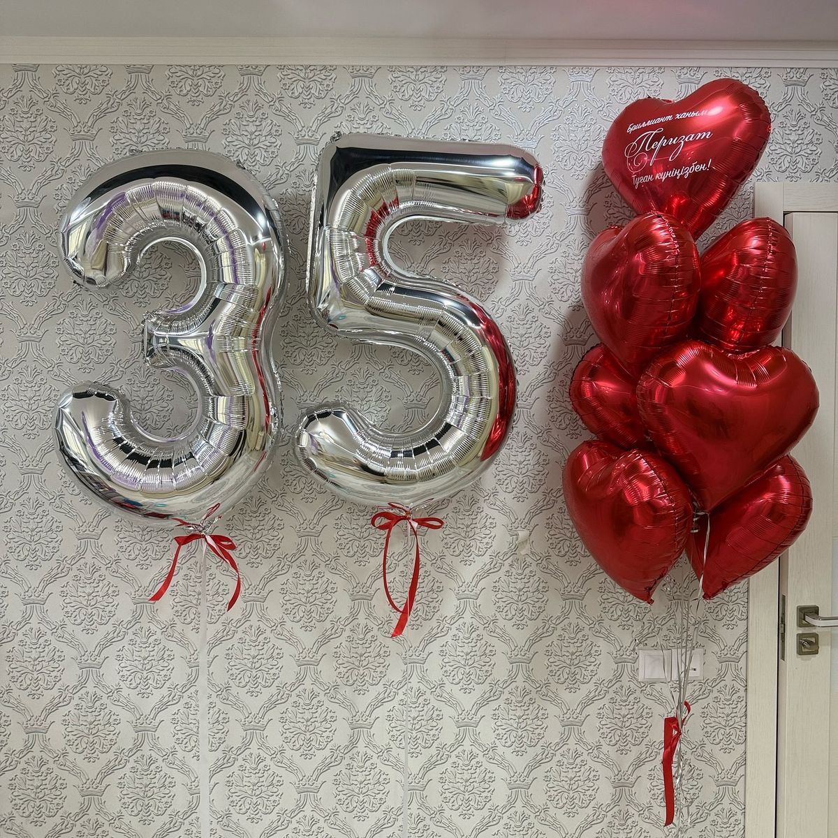 Balon din folie argintie, cifra aniversara 5, 90 cm