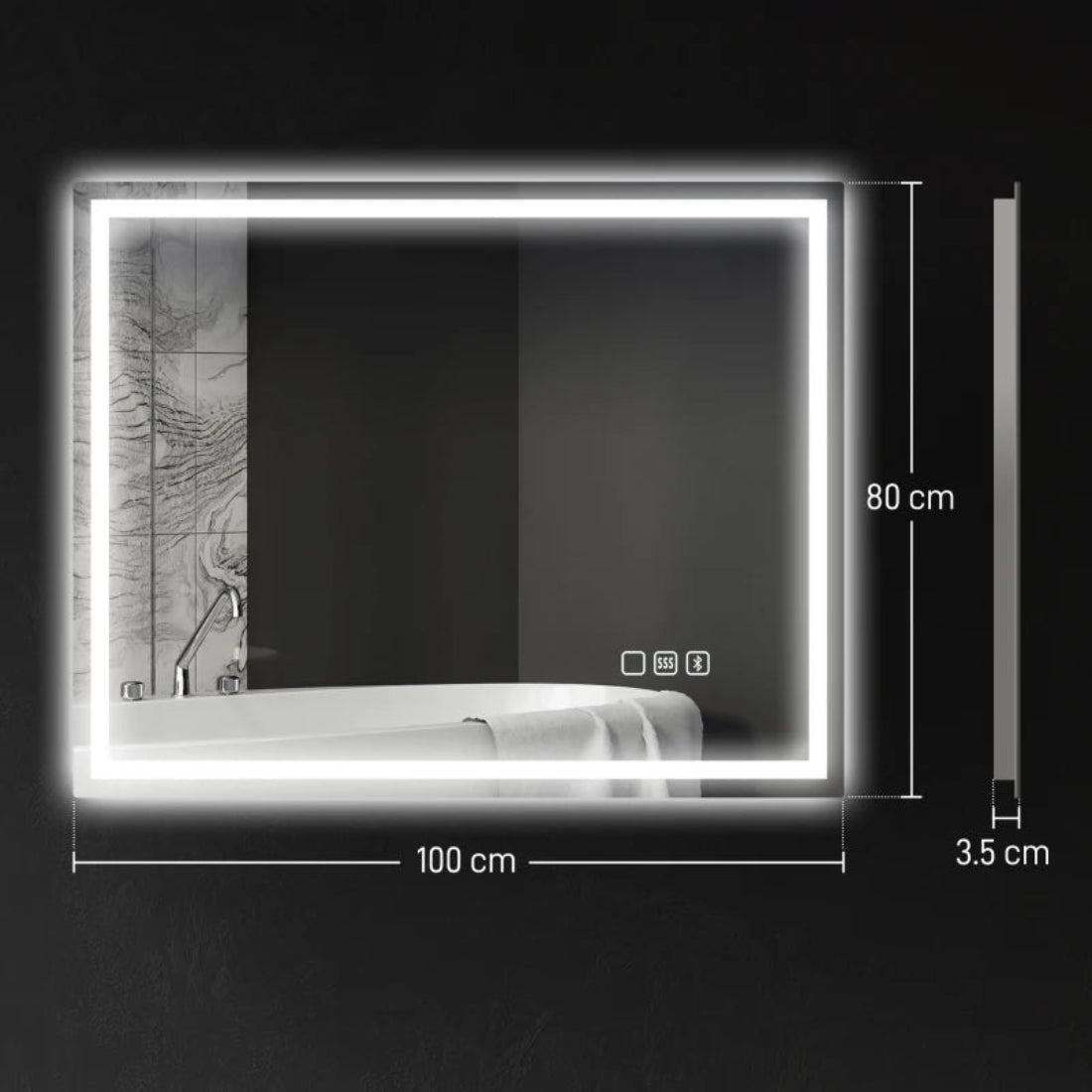 Oglindă baie cu LED, antiaburire și boxă Bluetooth, 80×100 cm, touch, functie memorie