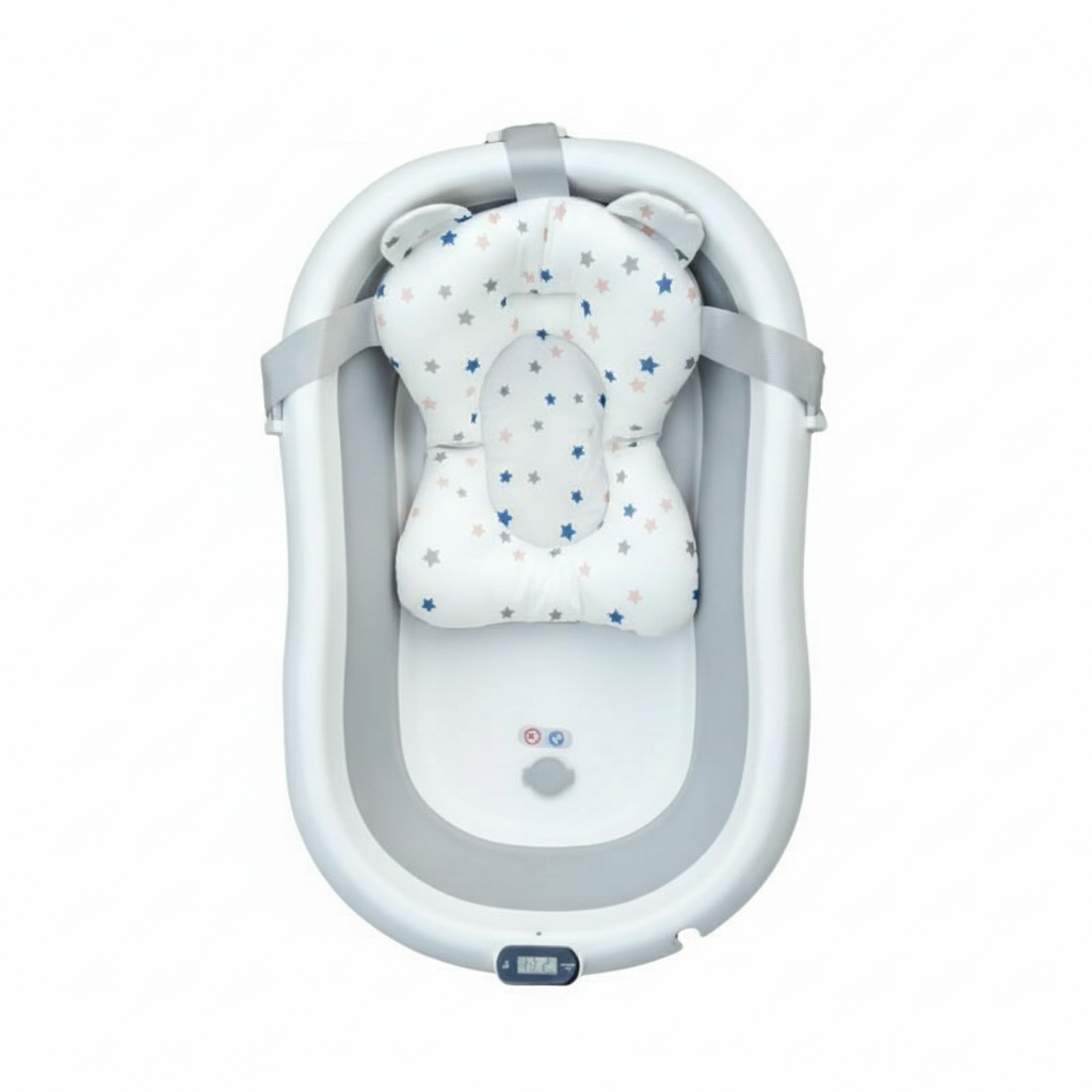 Cadita bebelusi cu termometru, dop si suport anatomic 80 x 50 x 22, Gri