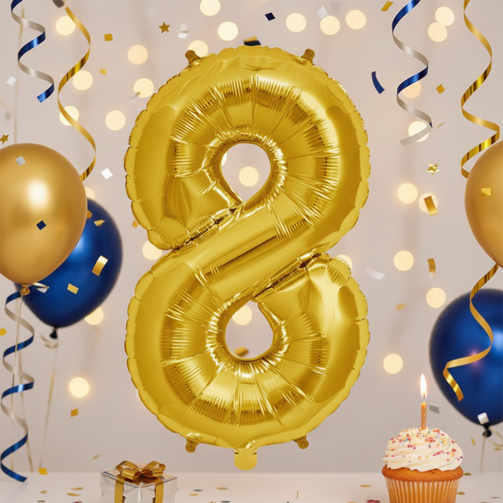 Balon din folie, cifra aniversara 8, 90 cm