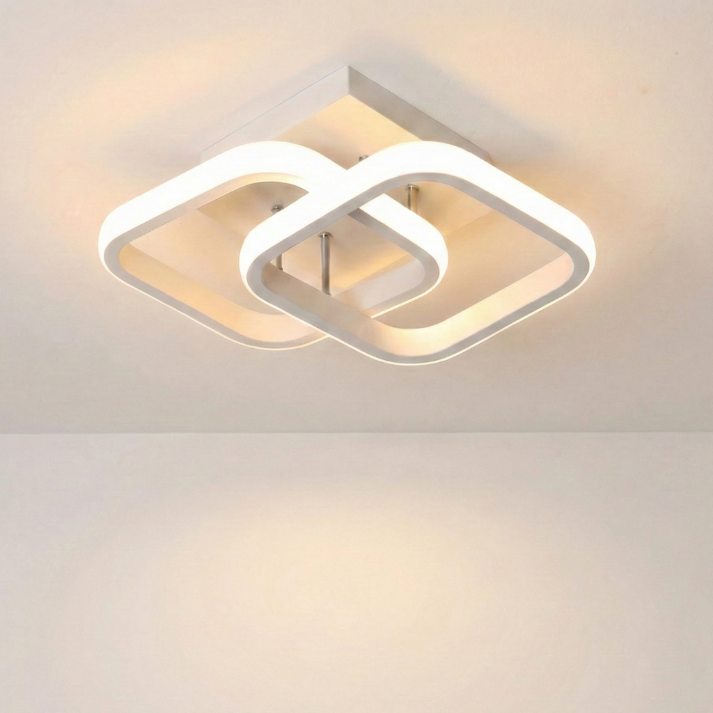 Lustra LED tavan 1+1 patrat alba, cu telecomanda, echivalent 300W, lustra moderna 40cm