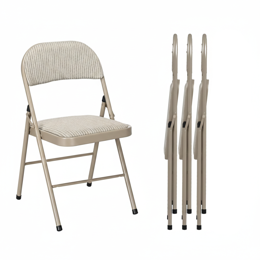 Set 4 Scaune Pliabile pentru Interior, Structura Metalica Rezistenta, Tapiterie Piele PU, Spatar Ergonomic