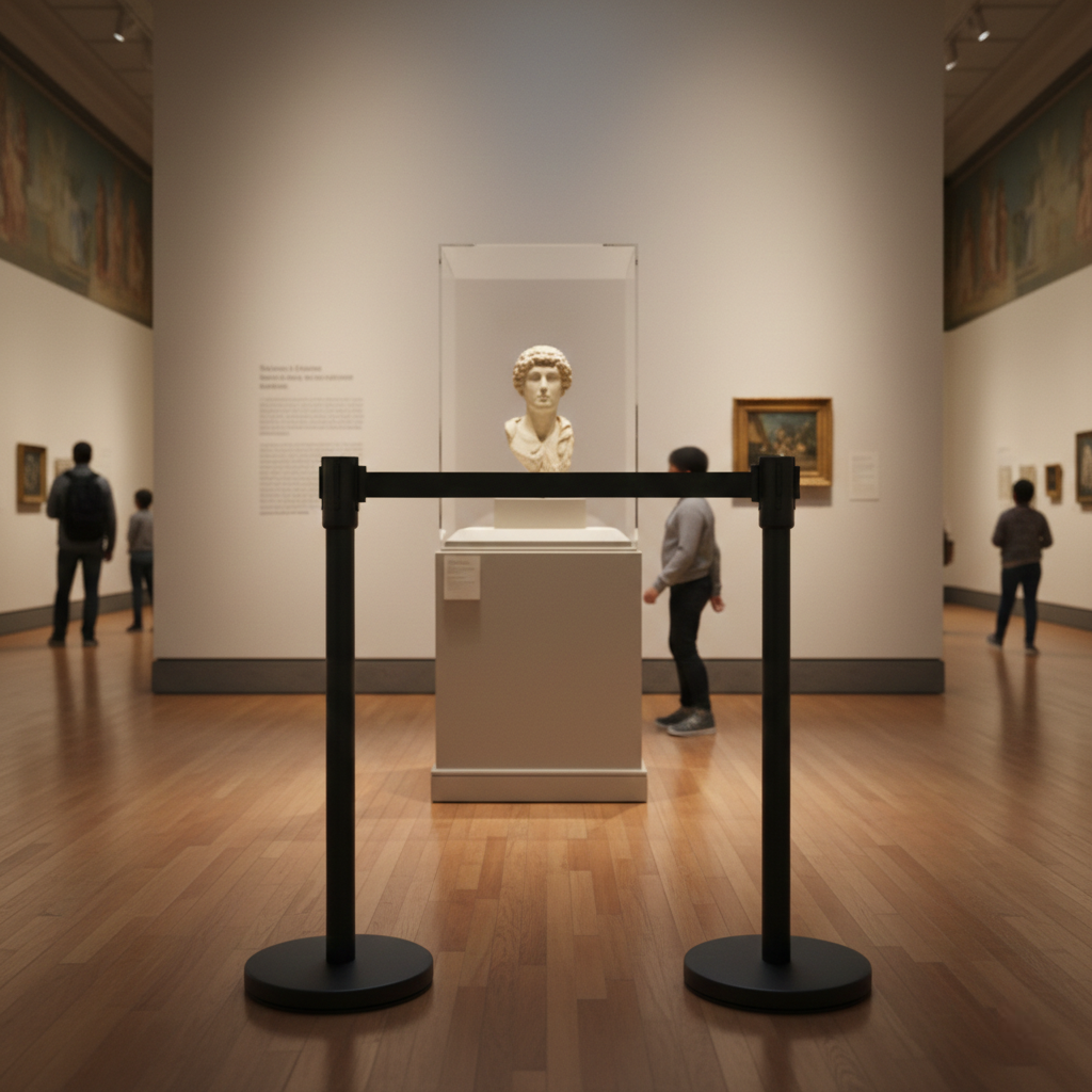 Set 2 Stalpi Delimitare cu Banda Retractabila 2m, Sistem Ghidare Persoane