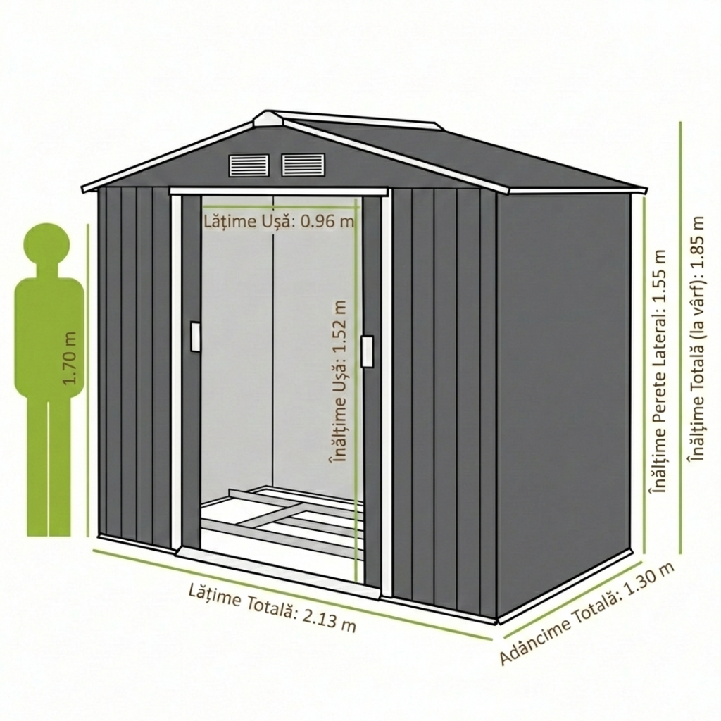 Casuta de Gradina Depozitare Unelte din Tabla de Otel, Magazie de Gradina din Otel cu Usi Glisante