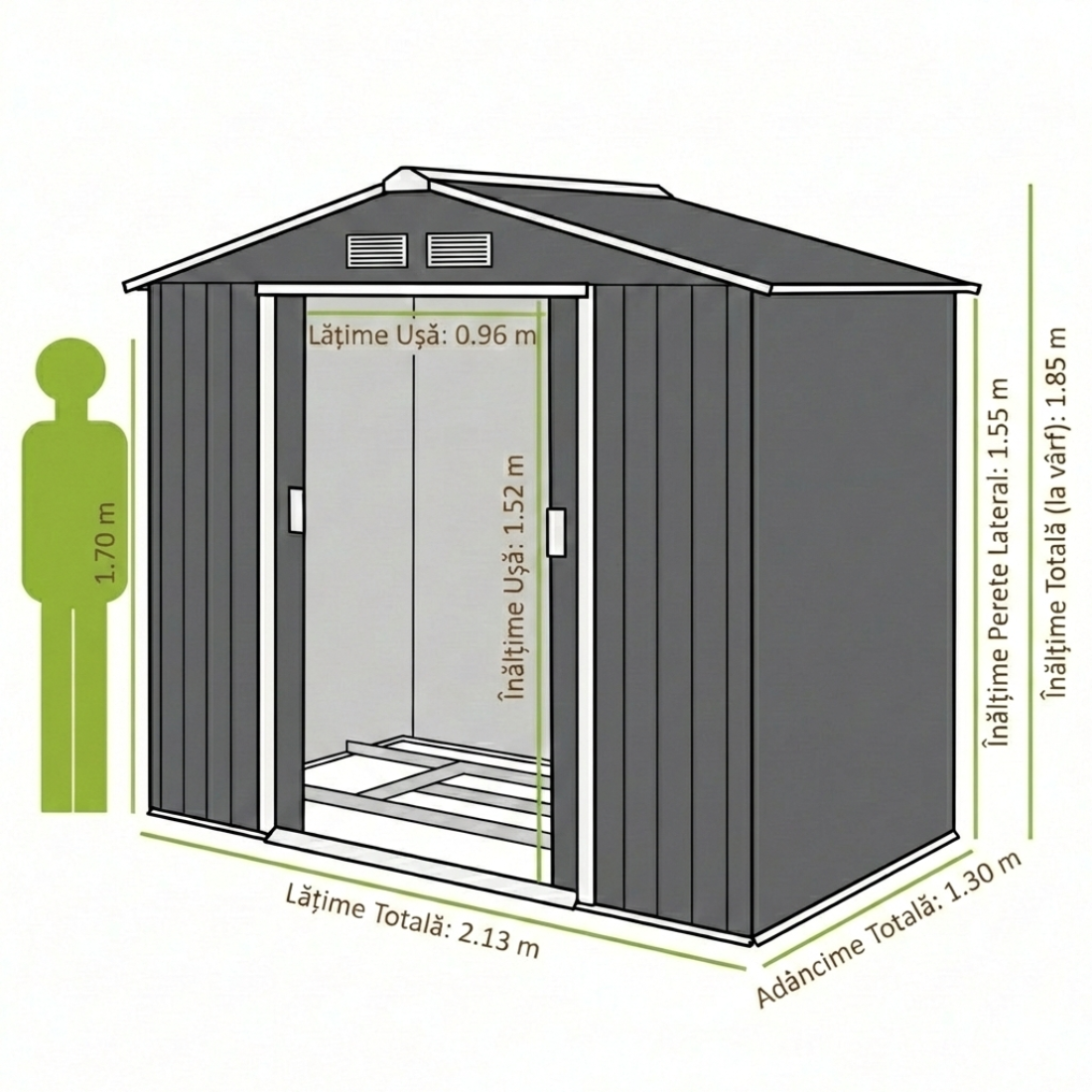 Casuta de Gradina Depozitare Unelte din Tabla de Otel, Magazie de Gradina din Otel cu Usi Glisante