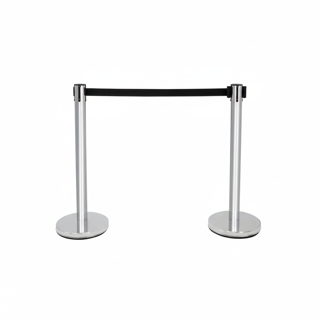 Set 2 stalpi delimitare cu banda retractabila 1.85 m, otel, baza grea