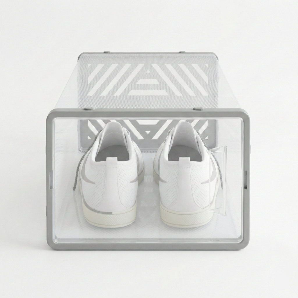 Dulap pentru pantofi modular, cu orificii de ventilatie, 10 cuburi, transparente, stivuibile