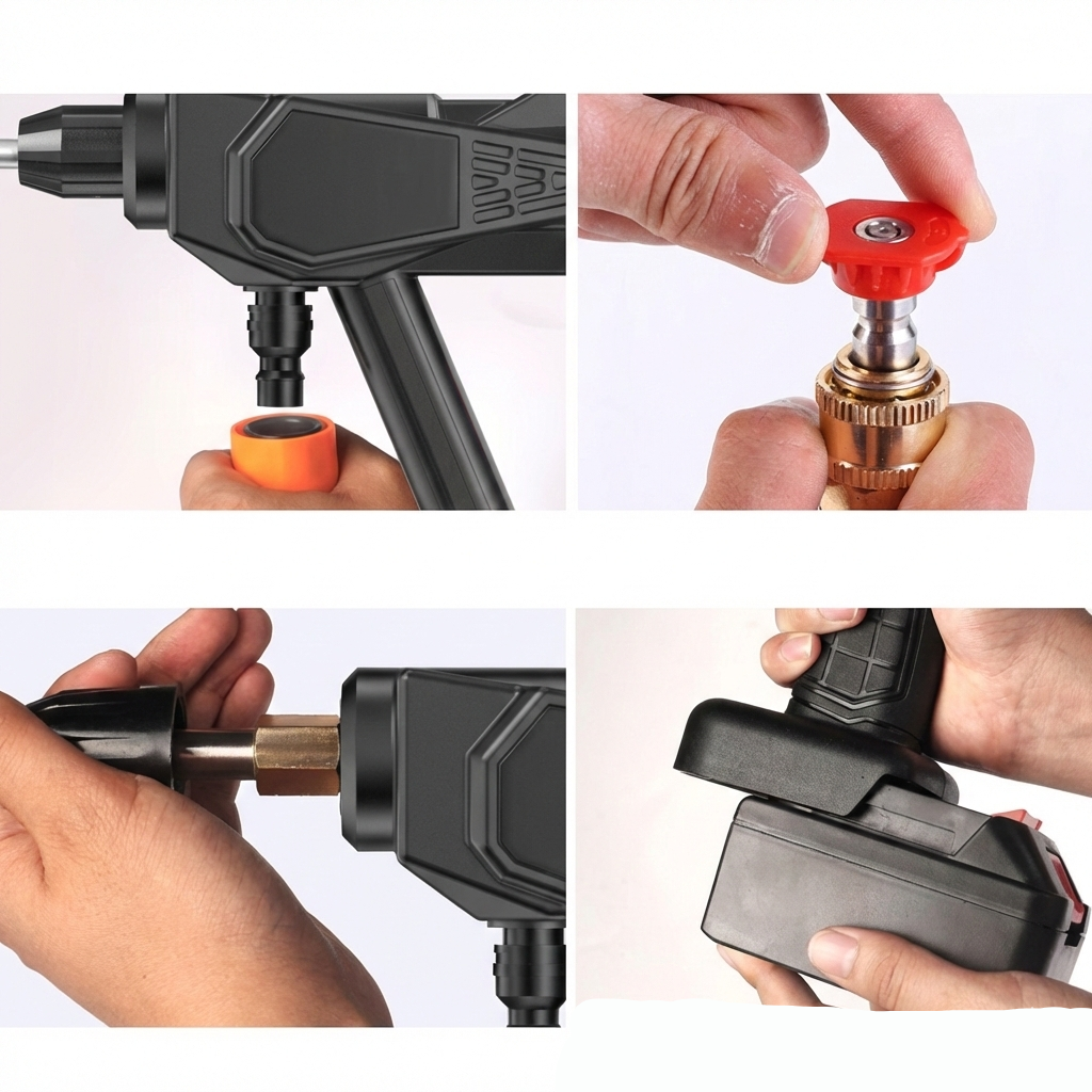 Aparat de curatat electric cu presiune, fara fir, cu 2 acumulatori 48V, presiune ridicata, filtre si duze incluse, negru