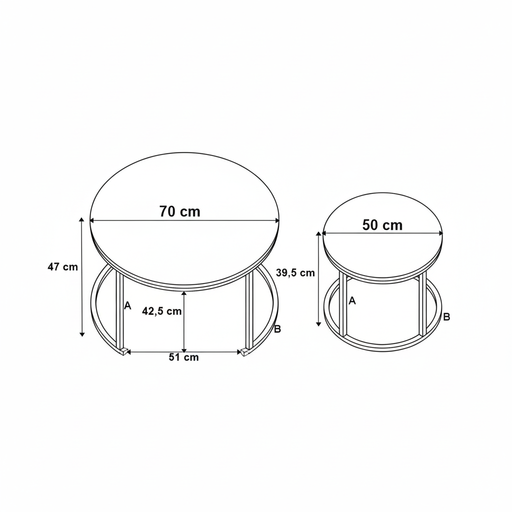 Set 2 masute de cafea negre cu efect marmura, diametru 80/60 cm