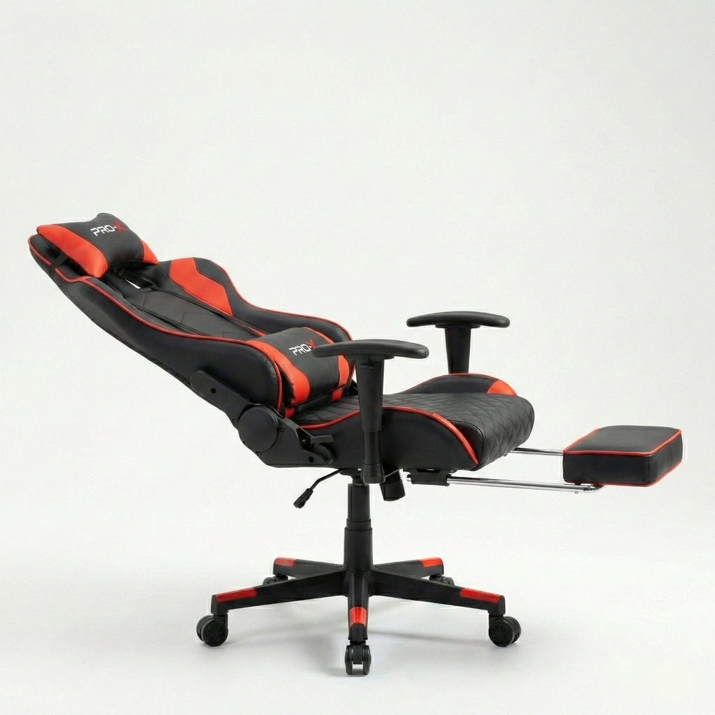 PRO-X COMFORT Scaun Gaming cu Suport pentru Picioare, Negru-Roșu
