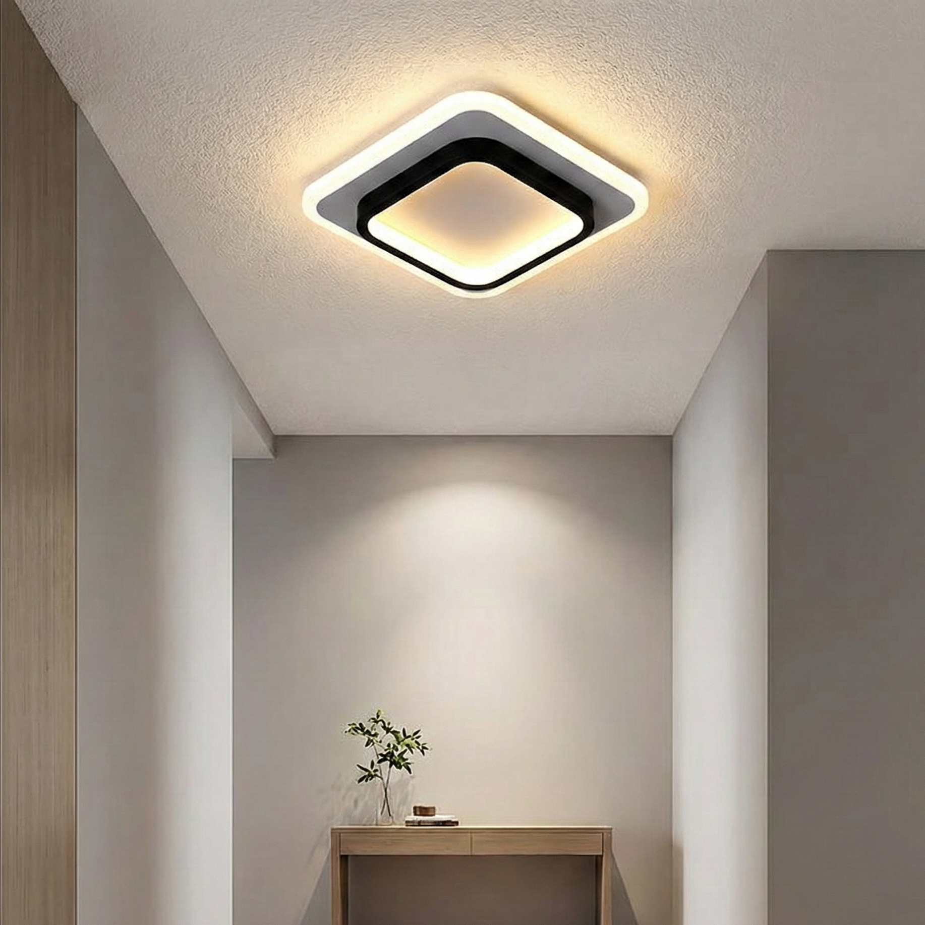 Lustra LED Plafoniera LOKI SQUARE 44W (Echivalent 200W), Design Modern Patrat, Negru+Alb, 24cm