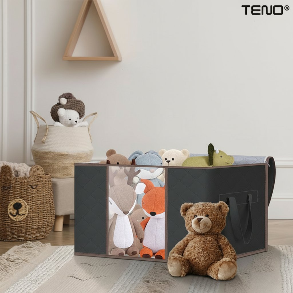 Set 3 Cutii depozitare 84L pliabile cu fereastră transparentă 60x40x35 cm