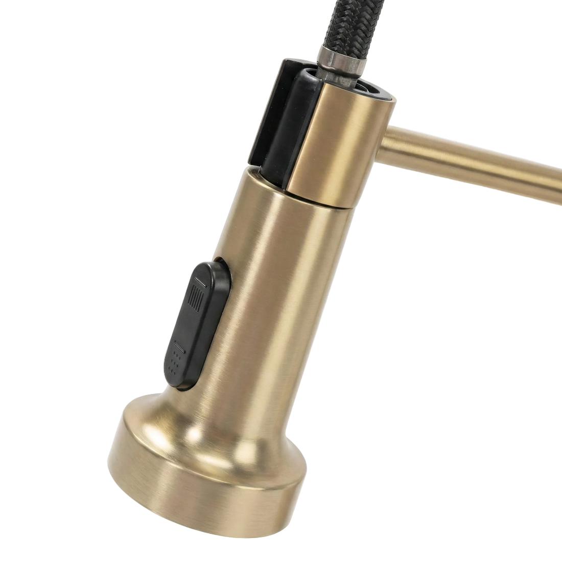 Baterie de bucatarie Monocomanda, auriu periat, cu dus extractibil si arc