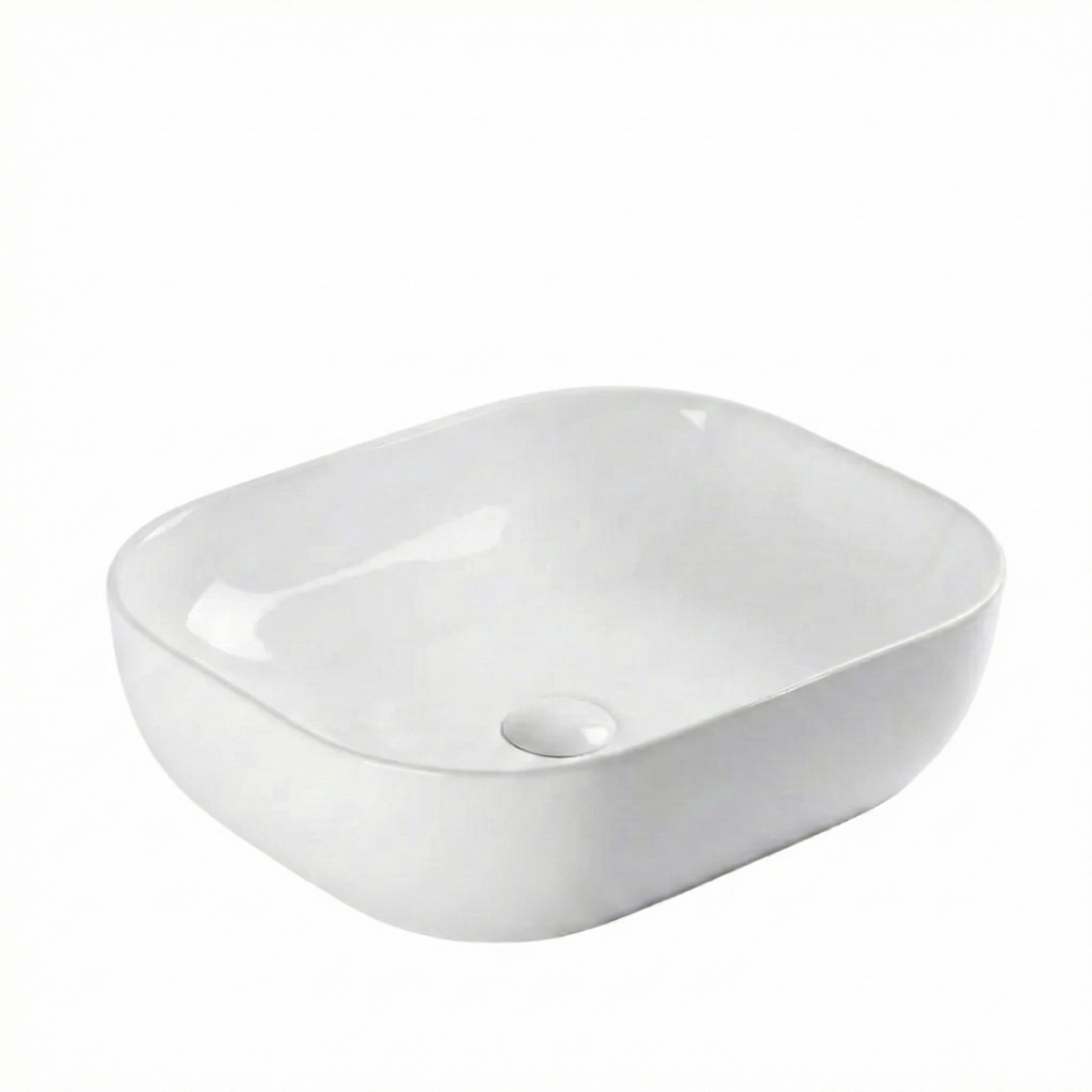 Lavoar pentru Blat Rea Belinda Slim, Design Subtire, Ceramica Alb Lucios