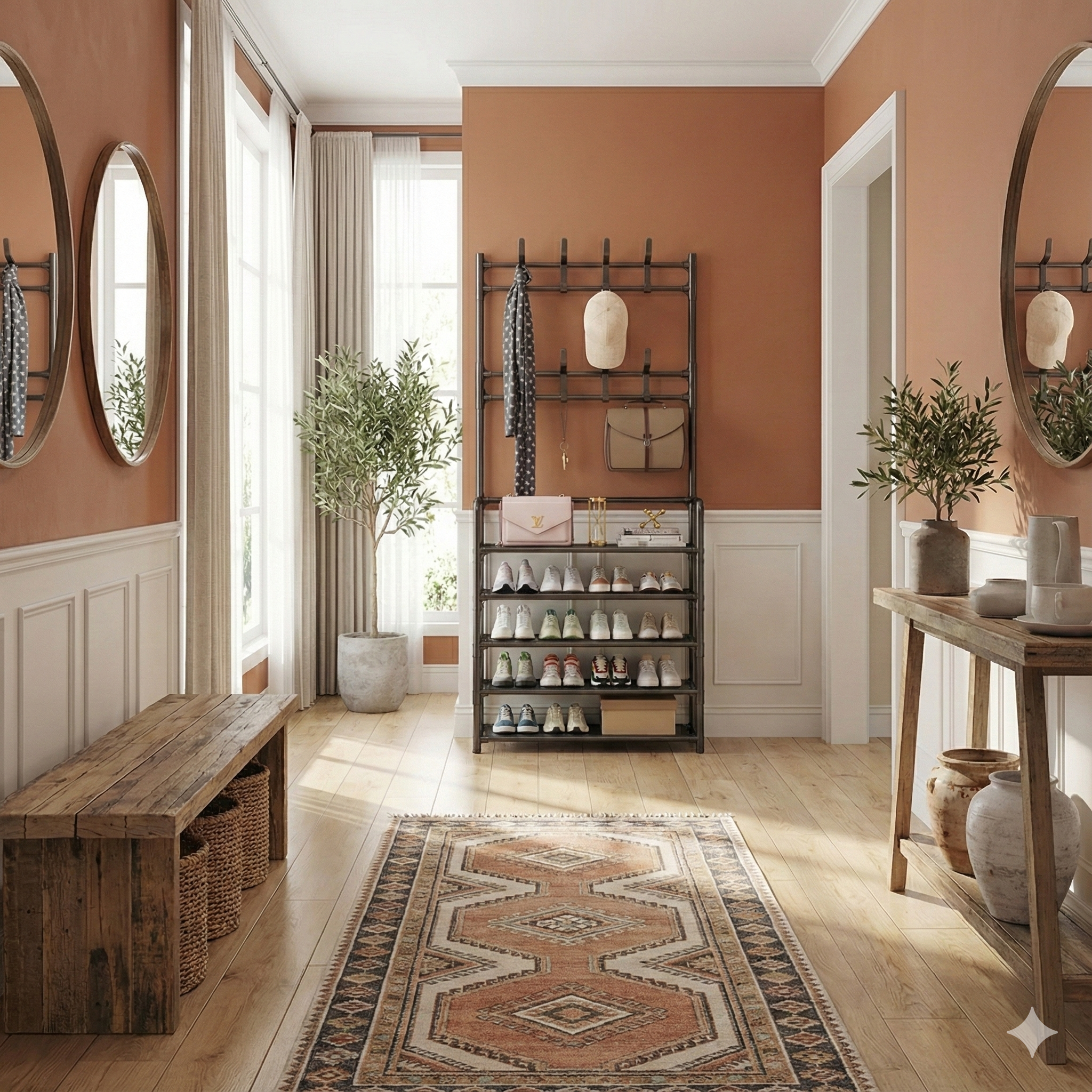 Cuier pentru haine cu suport pantofi, 5 rafturi , lungime 80 cm, Negru