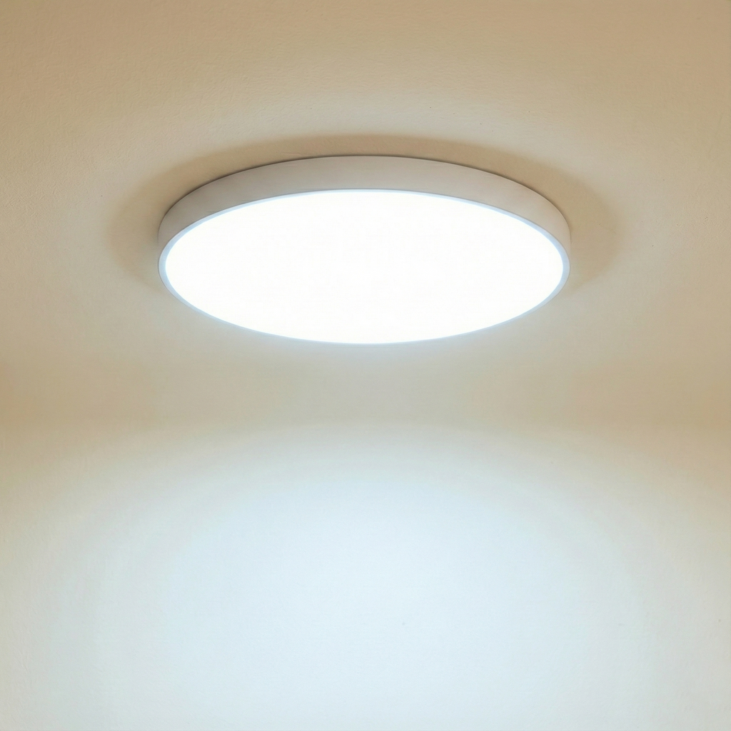 Plafoniera LED rotunda ultra-subtire 30W, alb rece, echivalent 300W, pentru tavan baie si hol