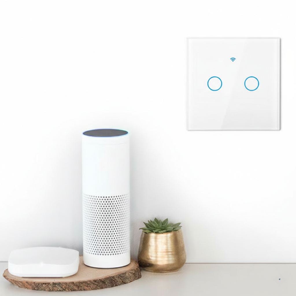 Intrerupator dublu cu touch din Sticla Securizata, LED