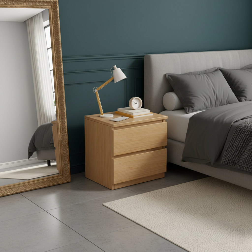 Noptiera Moderna cu 2 Sertare, Design Minimalist, 40x30x41 cm