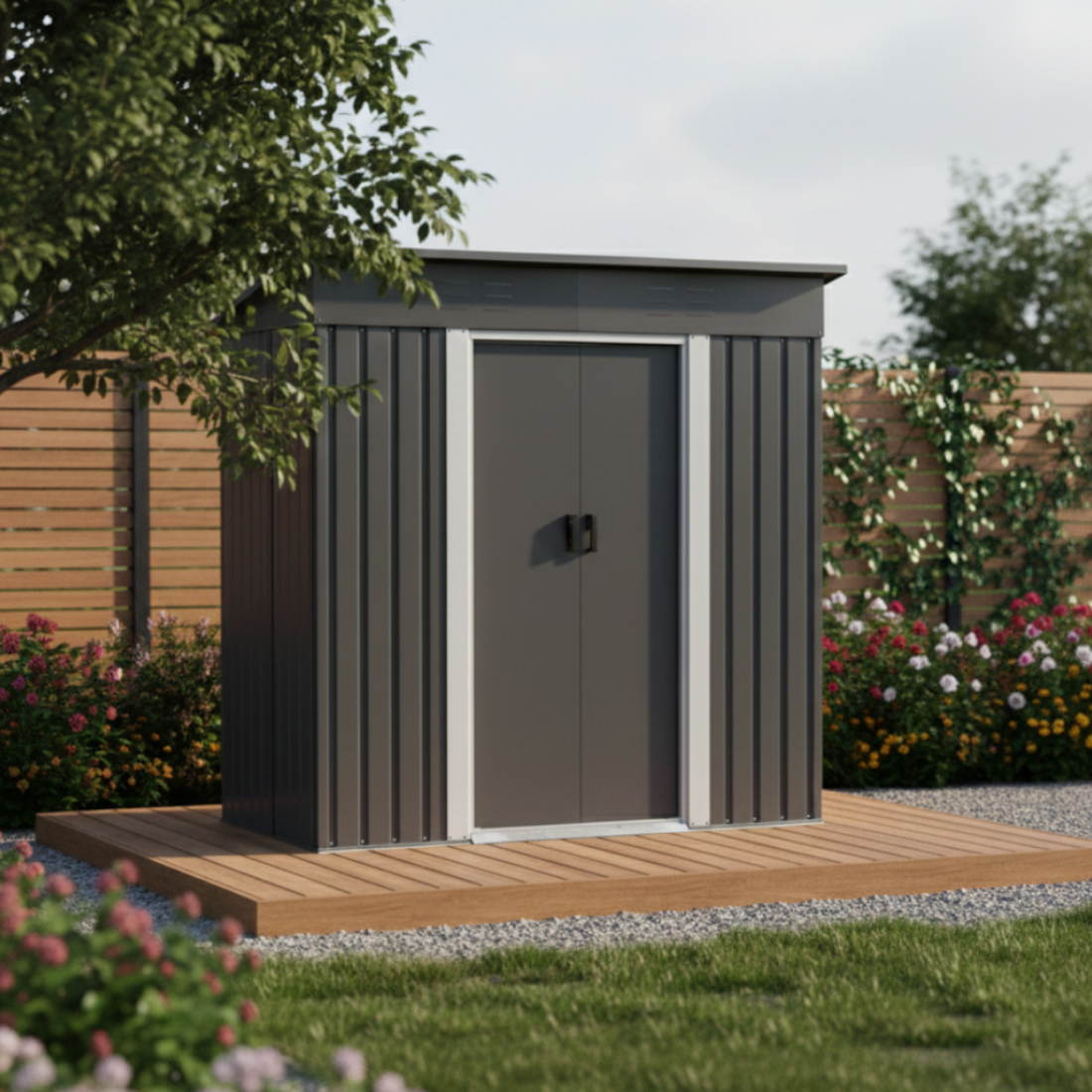 Magazie de Gradina, Tabla Otel Galvanizat, Usi Duble, Gura de Aerisire, Gri Antracit,196.2 x 110.4x 184 cm