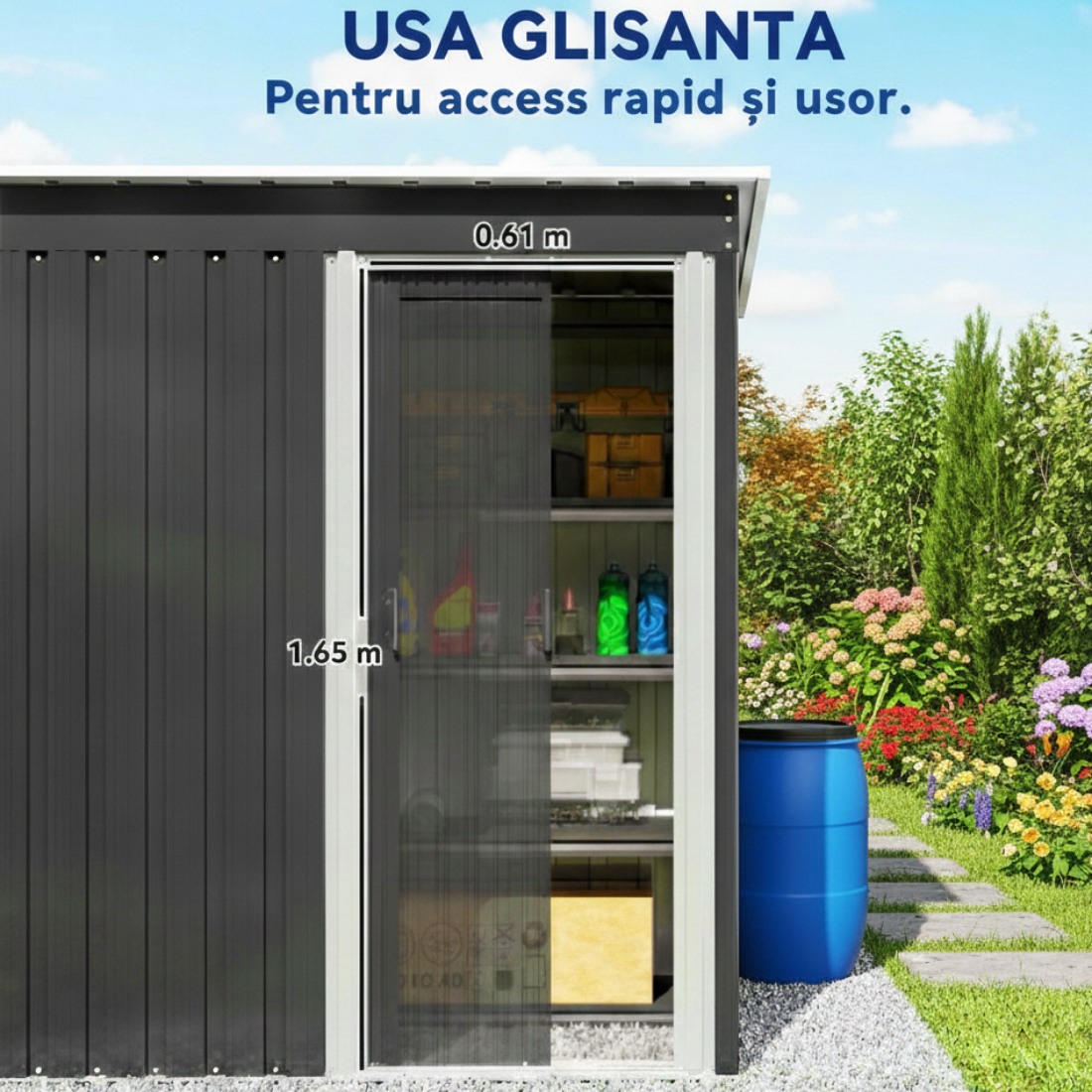 Magazie de Scule cu Usa Glisanta, 163x89x182 cm, Negru