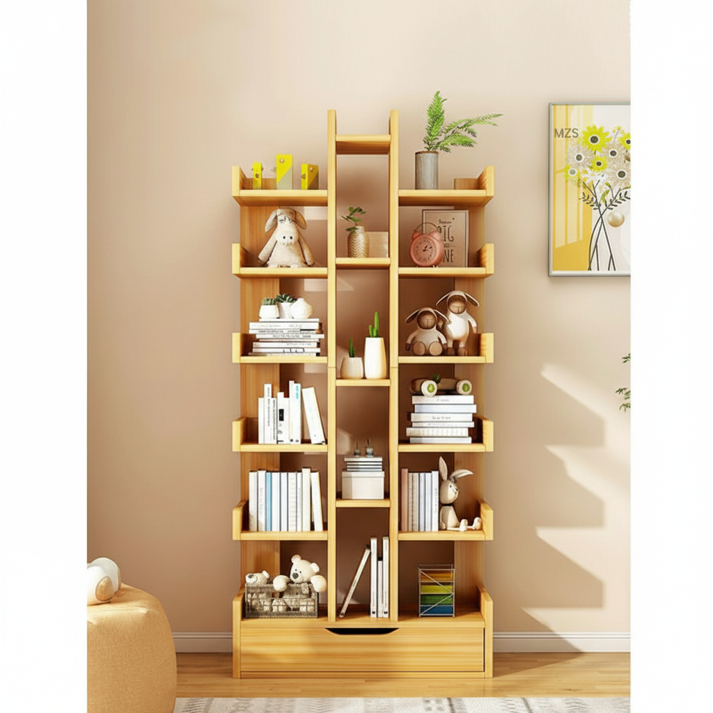 Mobilier Biblioteca Tree of Knowledge cu 18 rafturi si sertar, 158 x 34cm - Lemn