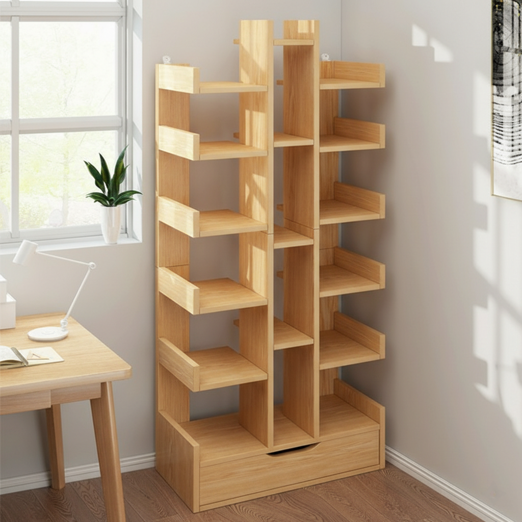 Mobilier Biblioteca Tree of Knowledge cu 18 rafturi si sertar, 158 x 34cm - Lemn