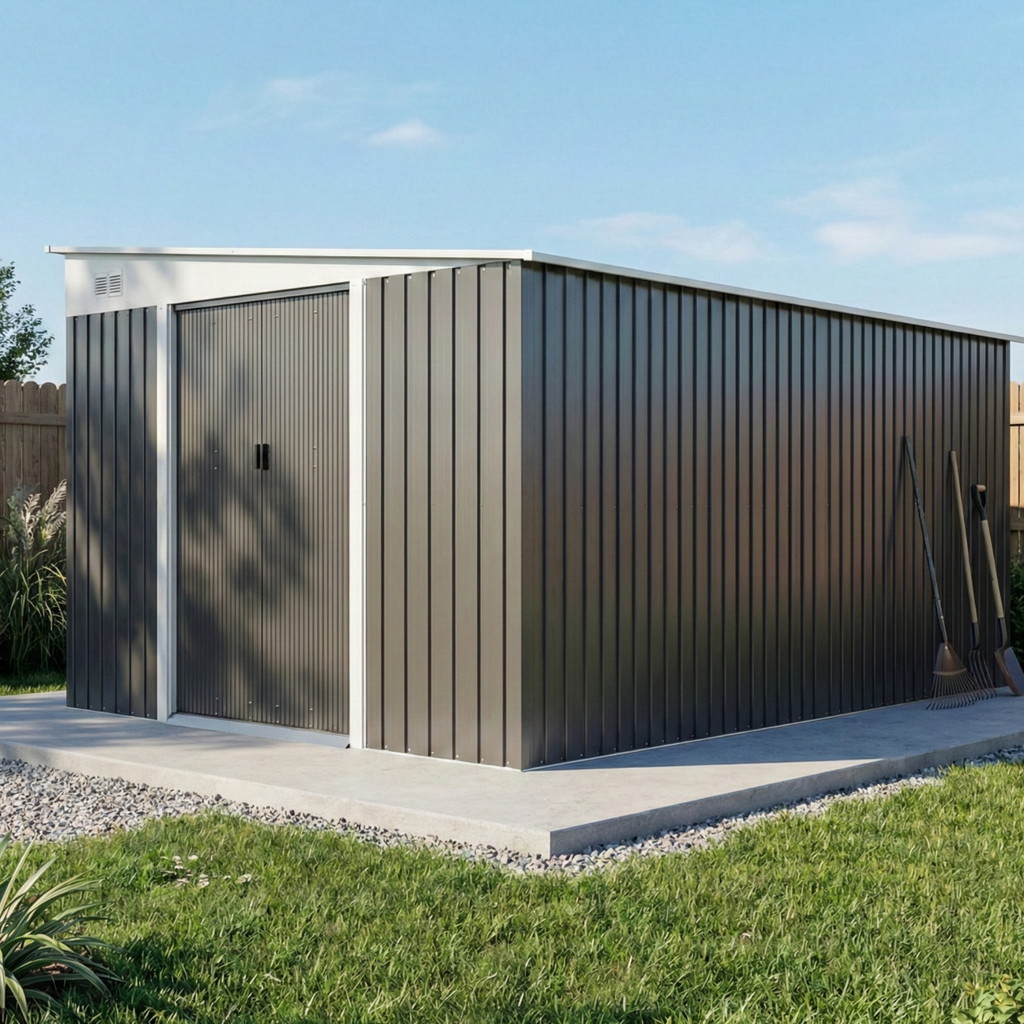 Magazie de Gradina cu Usa Glisanta din Otel Zincat Gri