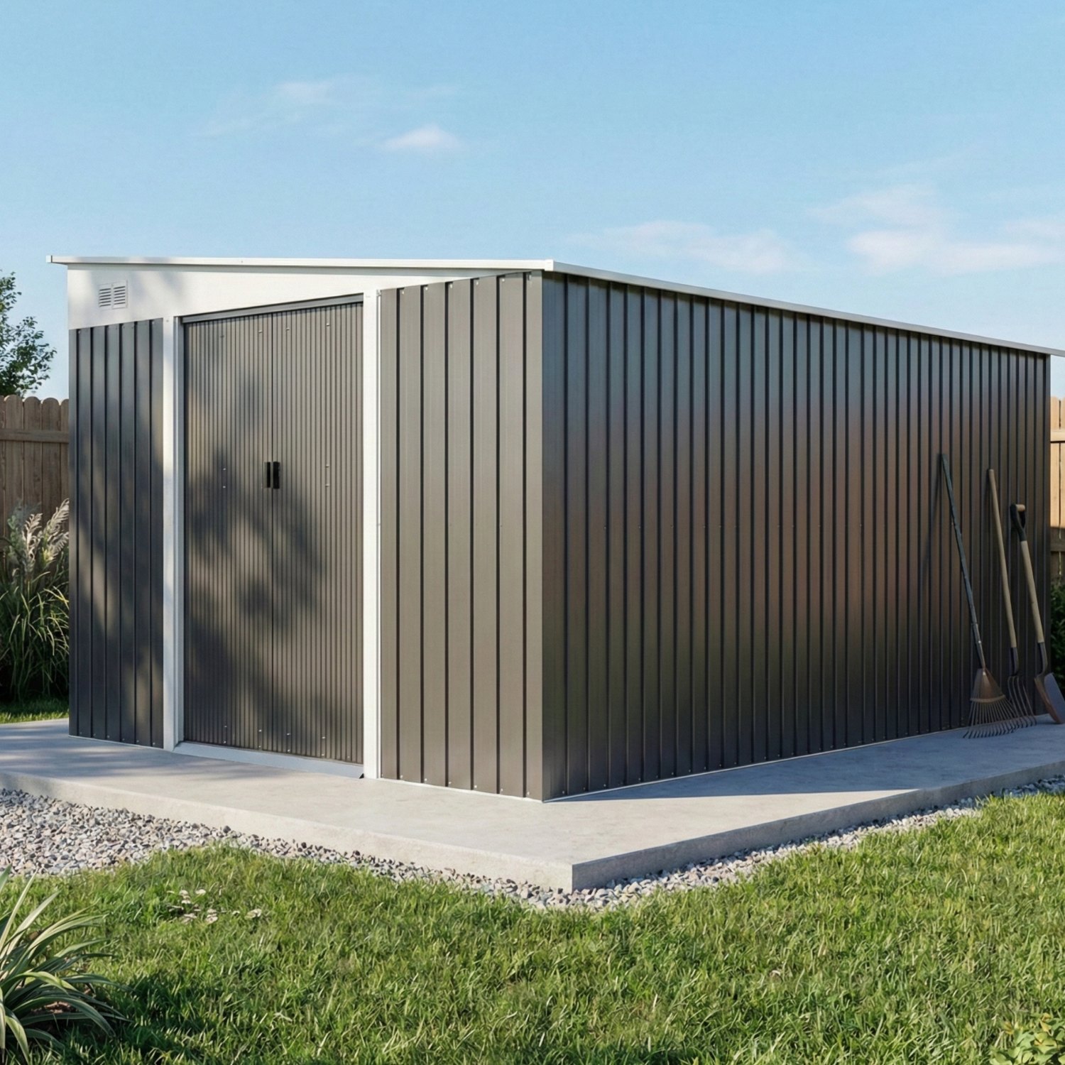 Magazie de Gradina cu Usa Glisanta din Otel Zincat Gri