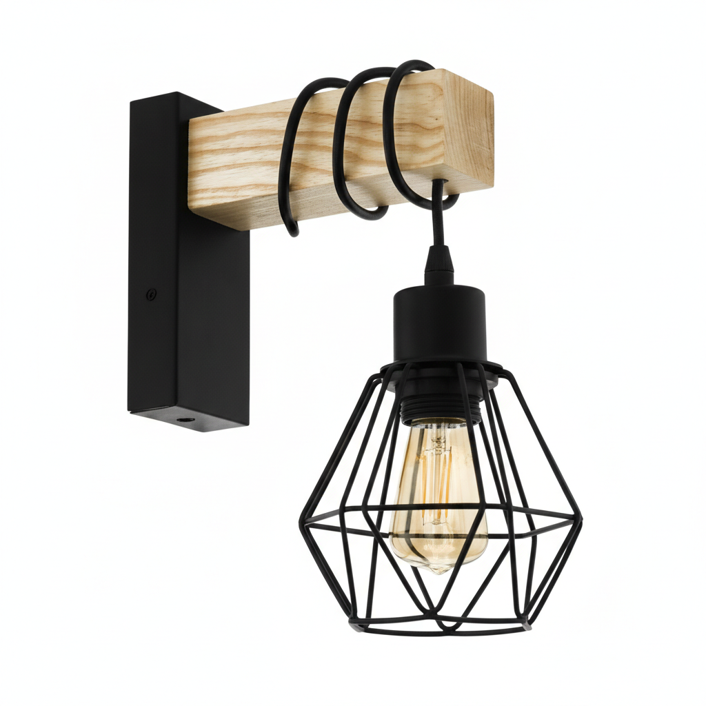 Aplica de perete cu brat de lemn LED  – design vintage din lemn