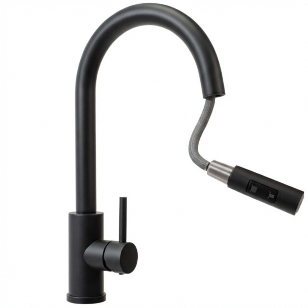 Baterie de bucătărie cu finisaj negru mat, model Fresh Black